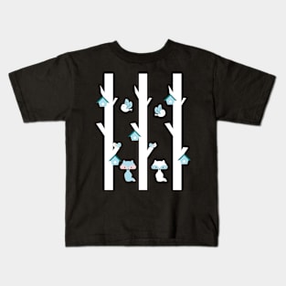 Foxes and cute birds at night Kids T-Shirt